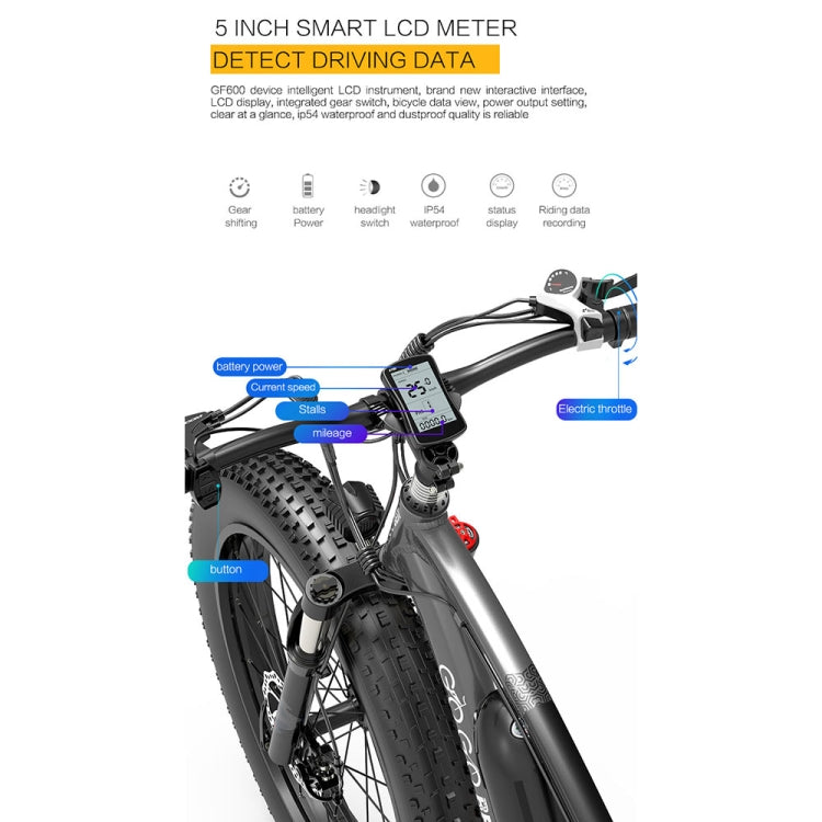 GOGOBEST GF600 48V 13AH 1000W Transmission Electric Bicycle with 26 inch Tires, EU Plug(Black Grey)