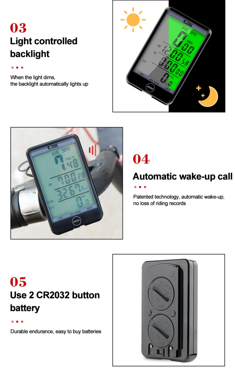 SD-576C Bicycle LCD Backlight Stopwatch Bike Speedometer Cycling Odometer Stopwatch