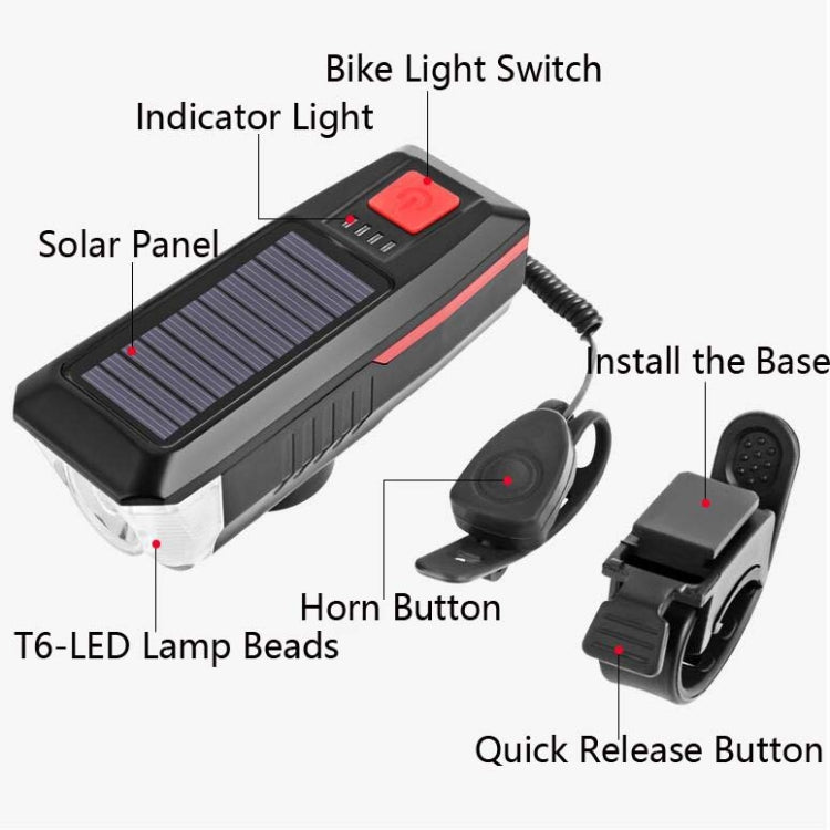 Bicycle Solar Headlight Horn Light Night Riding USB Charging Headlight Bicycle Glare Flashlight Equipment
