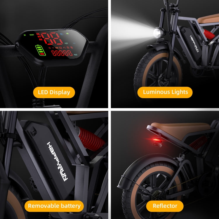 HAPPYRUN G60 750W 48V / 18AH Electric Bicycle with LED Display & 20 inch Tires, US Plug