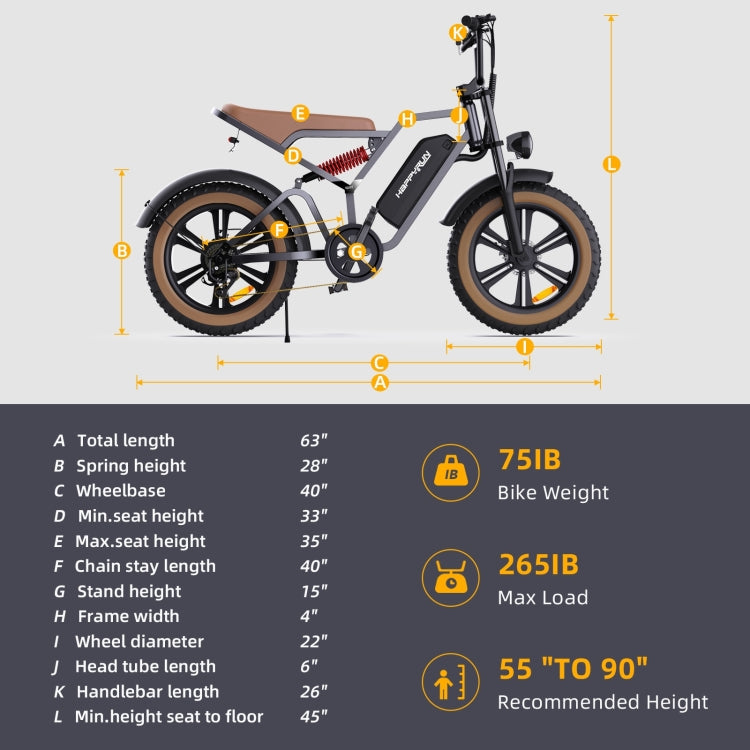 HAPPYRUN G60 750W 48V / 18AH Electric Bicycle with LED Display & 20 inch Tires, US Plug