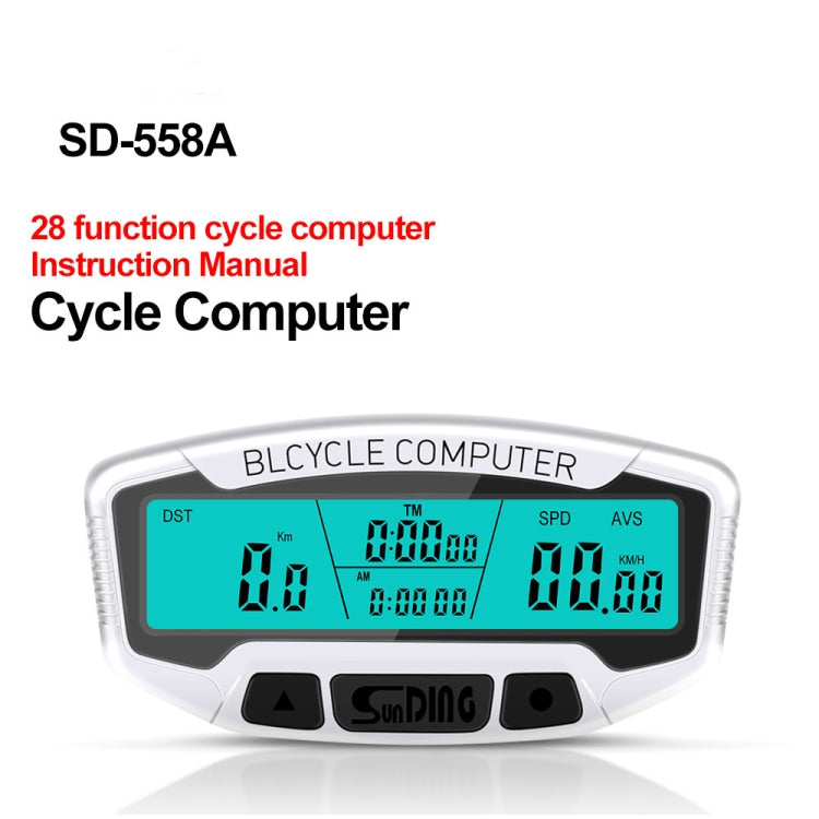 SUNDING SD-558A Bicycle Computer Wired Stopwatch Bicycle Speedometer Digital Odometer Rainproof LCD Backlight Stopwatch