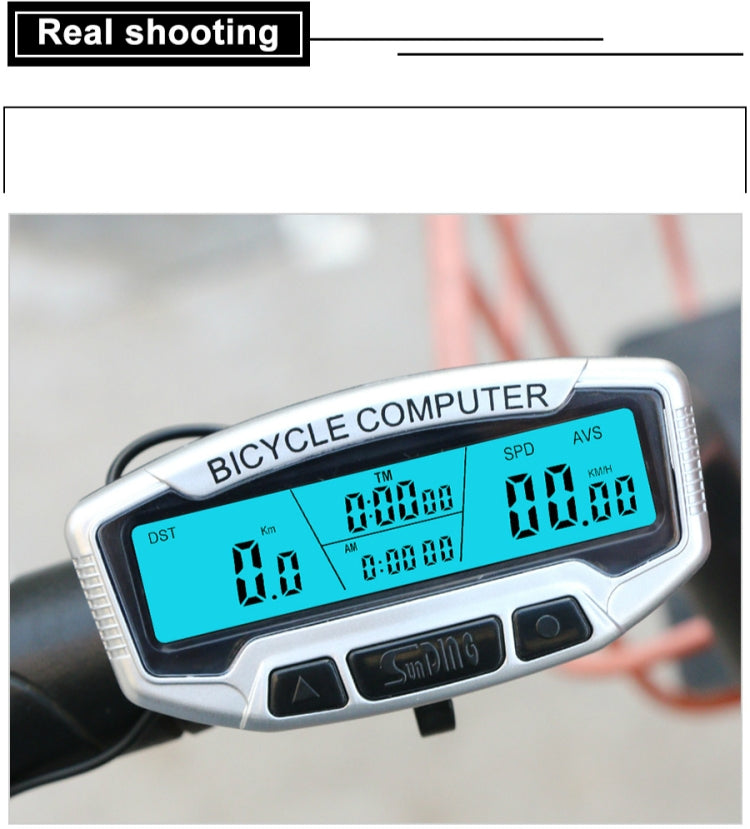 SUNDING SD-558A Bicycle Computer Wired Stopwatch Bicycle Speedometer Digital Odometer Rainproof LCD Backlight Stopwatch