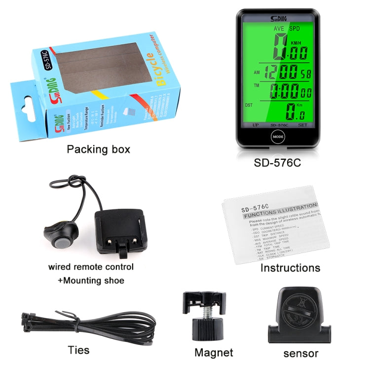 SD-576C Bicycle LCD Backlight Stopwatch Bike Speedometer Cycling Odometer Stopwatch