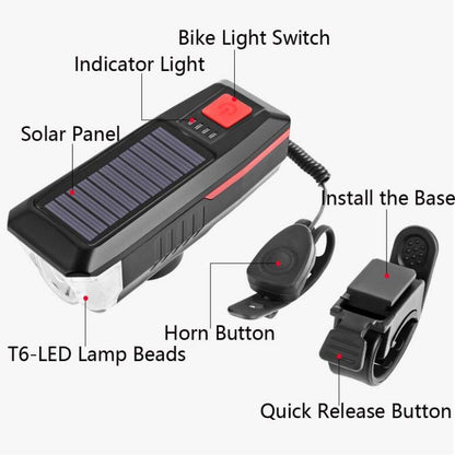 Bicycle Solar Headlight Horn Light Night Riding USB Charging Headlight Bicycle Glare Flashlight Equipment