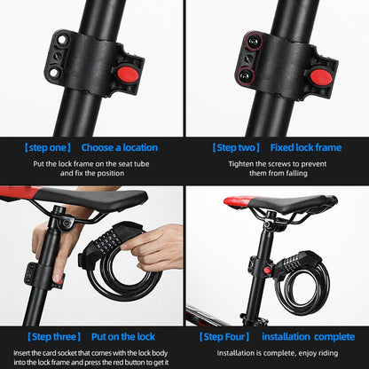 Bicycle Anti-Theft Code Lock Five-Digit Bicycle Lock Portable Bold And Long Steel Cable With Bracket Car Lock