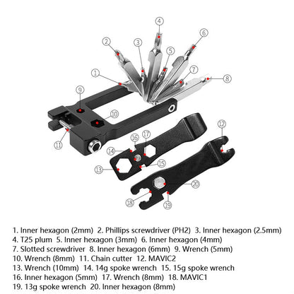 20 in 1 Cycling Repair Tool Multifunctional Household Appliances Repair Tool Bicycle Compact Repair Wrench