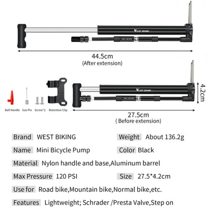 WEST BIKING High Pressure Bicycle Vertical Pump With Barometer