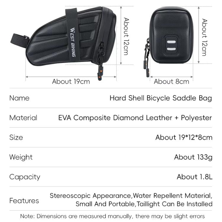 WEST BIKING Hard Shell Bike Saddle Bag Cycling Seat Pack with Reflective Strips & Tail Light Mount